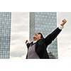 Photo of happy winner businessman  screaming from joy 
