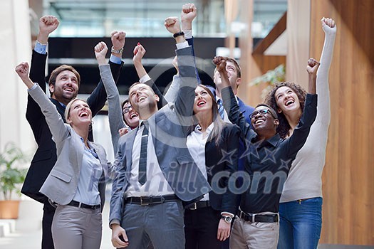 young multi ethnic business people group walking standing and top view