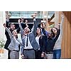 young multi ethnic business people group walking standing and top view