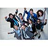 young multi ethnic business people group walking standing and top view