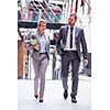 young multi ethnic business people group walking standing and top view