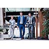 young multi ethnic business people group walking standing and top view
