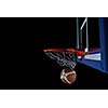 Basketball ball,  board and net  on black background in gym indoor