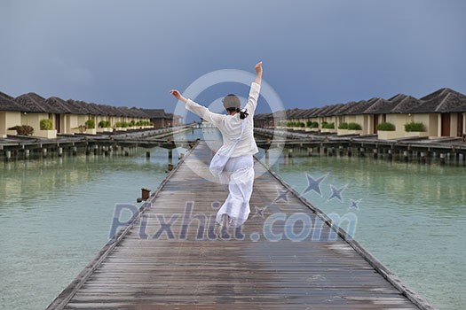 young woman relax on cloudy summer day and bad weather young woman relax on cloudy summer day and bad weather