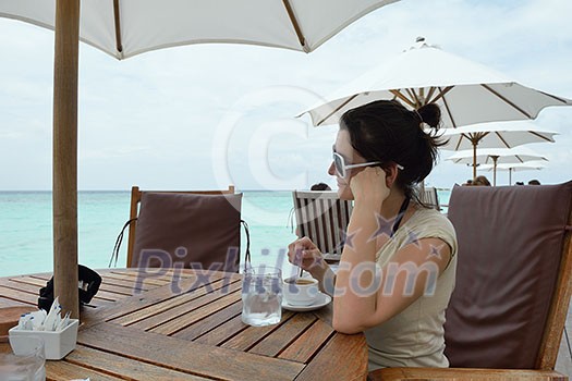 happy young woman on summer vacation on beautiful tropical beach have fun enjoy and relax happy young woman on summer vacation on beautiful tropical beach have fun enjoy and relax
