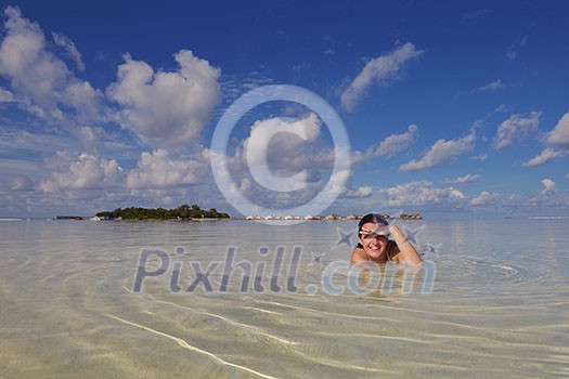 happy young woman on summer vacation on beautiful tropical beach have fun and relax happy young woman on summer vacation on beautiful tropical beach have fun and relax