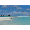 happy young woman on summer vacation on beautiful tropical beach have fun enjoy and relax