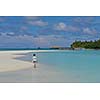 happy young woman on summer vacation on beautiful tropical beach have fun enjoy and relax