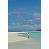 happy young woman on summer vacation on beautiful tropical beach have fun enjoy and relax
