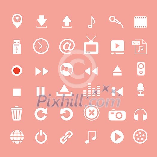 music button icon set on pink background music button icon set on pink background