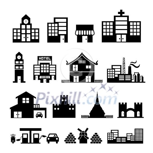 buildings icon on gray background buildings icon on gray background