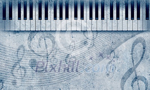 Conceptual image of music theme with keys and notes Conceptual image of music theme with keys and notes