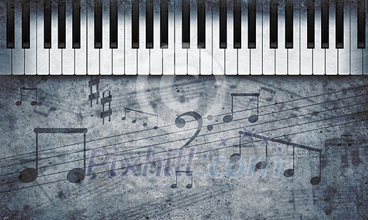 Conceptual image of music theme with keys and notes Conceptual image of music theme with keys and notes
