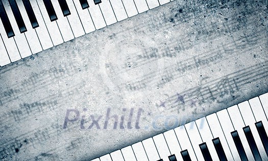 Conceptual image of music theme with keys and notes Conceptual image of music theme with keys and notes