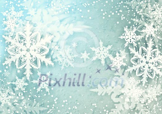Conceptual image with snowflakes on blue background Conceptual image with snowflakes on blue background