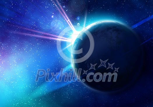 Space image of planet Earth and satellite. Elements of this image are furnished by NASA Space image of planet Earth and satellite. Elements of this image are furnished by NASA
