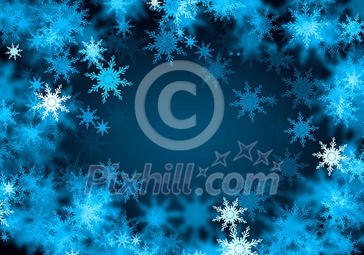 Blue Christmas background with snowflakes and lights