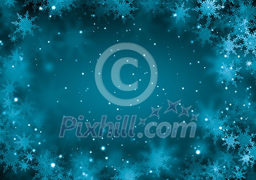 Blue Christmas background with snowflakes and lights