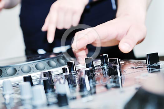 dj equipment gramophone and mixete with dj hand on party event dj equipment gramophone and mixete with dj hand on party event