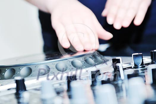 dj equipment gramophone and mixete with dj hand on party event dj equipment gramophone and mixete with dj hand on party event