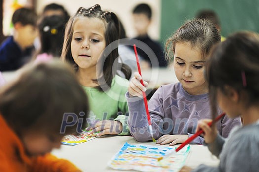 happy child kids group have fun and play at kindergarden indoor preschool education concept with teacher happy child kids group have fun and play at kindergarden indoor preschool education concept with teacher