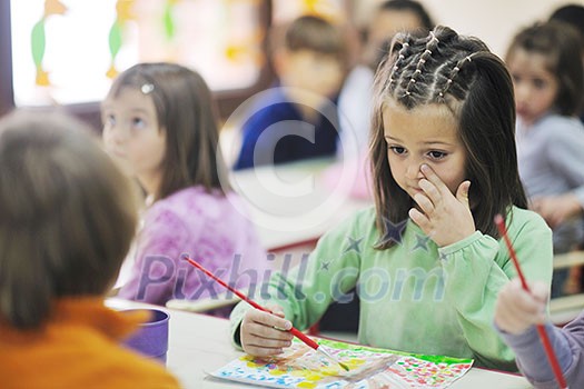 happy child kids group have fun and play at kindergarden indoor preschool education concept with teacher happy child kids group have fun and play at kindergarden indoor preschool education concept with teacher