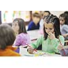 happy child kids group have fun and play at kindergarden indoor preschool education concept with  teacher