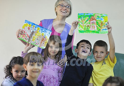 happy child kids group have fun and play at kindergarden indoor preschool education concept with teacher happy child kids group have fun and play at kindergarden indoor preschool education concept with teacher