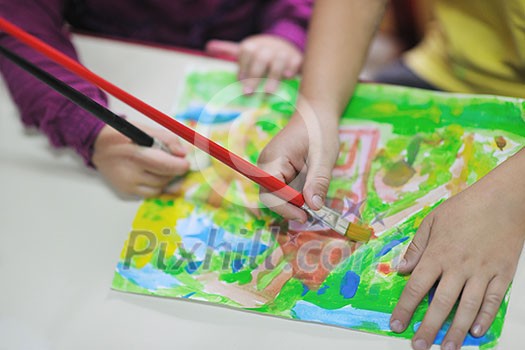happy child kids group have fun and play at kindergarden indoor preschool education concept with teacher happy child kids group have fun and play at kindergarden indoor preschool education concept with teacher