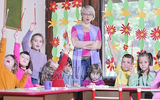 happy child kids group have fun and play at kindergarden indoor preschool education concept with teacher happy child kids group have fun and play at kindergarden indoor preschool education concept with teacher