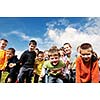 happy child kids group have fun and play at kindergarden indoor preschool education concept with  teacher