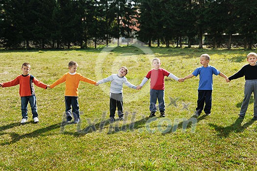 happy child kids group have fun and play at kindergarden outdoor preschool education concept with teacher happy child kids group have fun and play at kindergarden outdoor preschool education concept with teacher