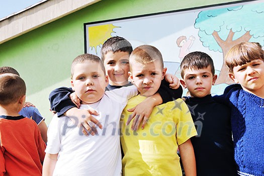 happy child kids group have fun and play at kindergarden outdoor preschool education concept with teacher happy child kids group have fun and play at kindergarden outdoor preschool education concept with teacher