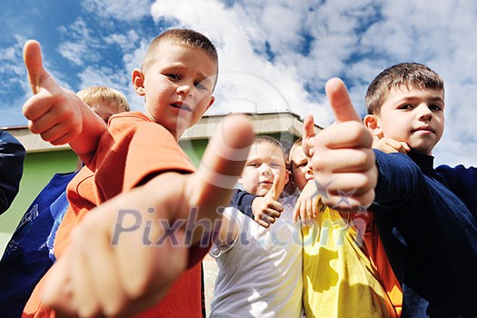 happy child kids group have fun and play at kindergarden outdoor preschool education concept with teacher happy child kids group have fun and play at kindergarden outdoor preschool education concept with teacher