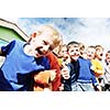 happy child kids group have fun and play at kindergarden outdoor preschool education concept with  teacher