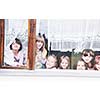 happy child kids group have fun and play at kindergarden indoor preschool education concept with  teacher
