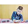 happy child kids group have fun and play at kindergarden indoor preschool education concept with  teacher