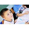 happy child kids group have fun and play at kindergarden indoor preschool education concept with  teacher