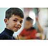 happy child kids group have fun and play at kindergarden indoor preschool education concept with  teacher