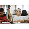 happy child kids group have fun and play at kindergarden indoor preschool education concept with  teacher