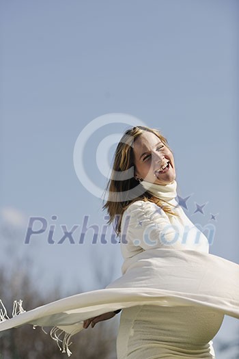 happy young pregnant womant have fun outdoor in nature at sunny day happy young pregnant womant have fun outdoor in nature at sunny day