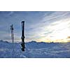 mountain snow ski with beautiful sunset in background