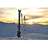 mountain snow ski with beautiful sunset in background