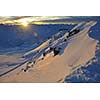 mountain snow fresh sunset at ski resort in france val thorens 