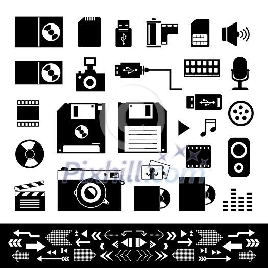 vector technology and storage icons set vector technology and storage icons set