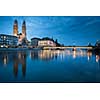 Zurich, Switzerland - nightview with Grossmunster church