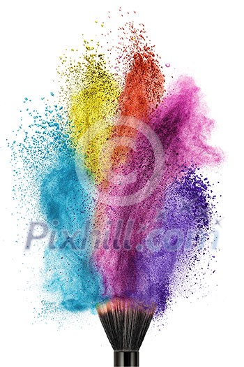 makeup brush with color powder isolated on white makeup brush with color powder isolated on white