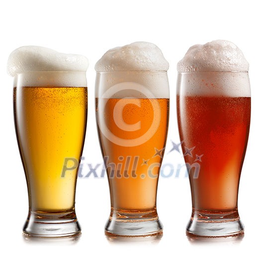 Different beer in glasses isolated on white background Different beer in glasses isolated on white background