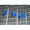 European Union flags in front of the Berlaymont building (European commission) in Brussels, Belgium.