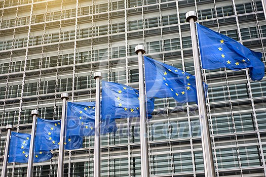European Union flags in front of the Berlaymont building (European commission) in Brussels, Belgium. European Union flags in front of the Berlaymont building (European commission) in Brussels, Belgium.